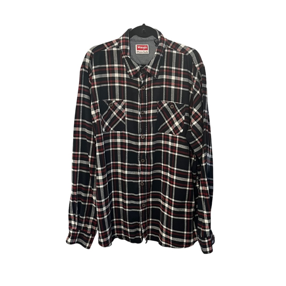 Wrangler Rancher Cowboy Black Red Plaid Flannel Button Up Shirt 2XT